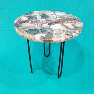 18" Inch Round Brown Grey Agate Coffee Table with Hair Pin Style Metal Base, Agate Table, Stone Coffee Table, Agate Table Top, Agate Round Coffee Table, Agate Side Table Home Decor