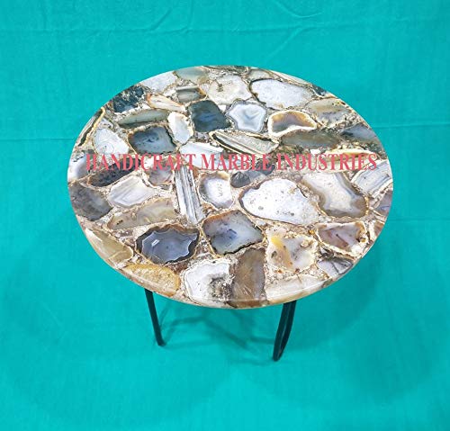 18" Inch Round Brown Grey Agate Coffee Table with Hair Pin Style Metal Base, Agate Table, Stone Coffee Table, Agate Table Top, Agate Round Coffee Table, Agate Side Table Home Decor