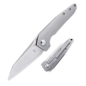 kizer vk1-fl pocket knife, 3.35 inch s35vn steel blade with titanium handle, hidden flipper, hunting camping outdoor knife -ki4565a1