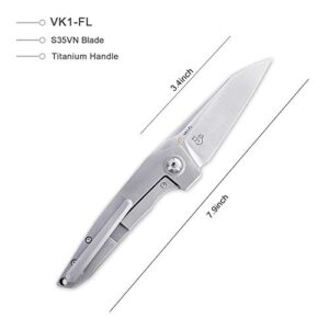 Kizer VK1-FL Pocket Knife, 3.35 Inch S35VN Steel Blade with Titanium Handle, Hidden Flipper, Hunting Camping Outdoor Knife -Ki4565A1