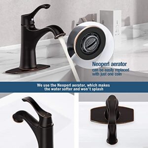 HGN Single Handle Bathroom faucets,Bathroom Faucets for Sink 1 Hole,Washbasin Faucet with Deck,Oil Rubbed Bronze,Without Pop Up Drain