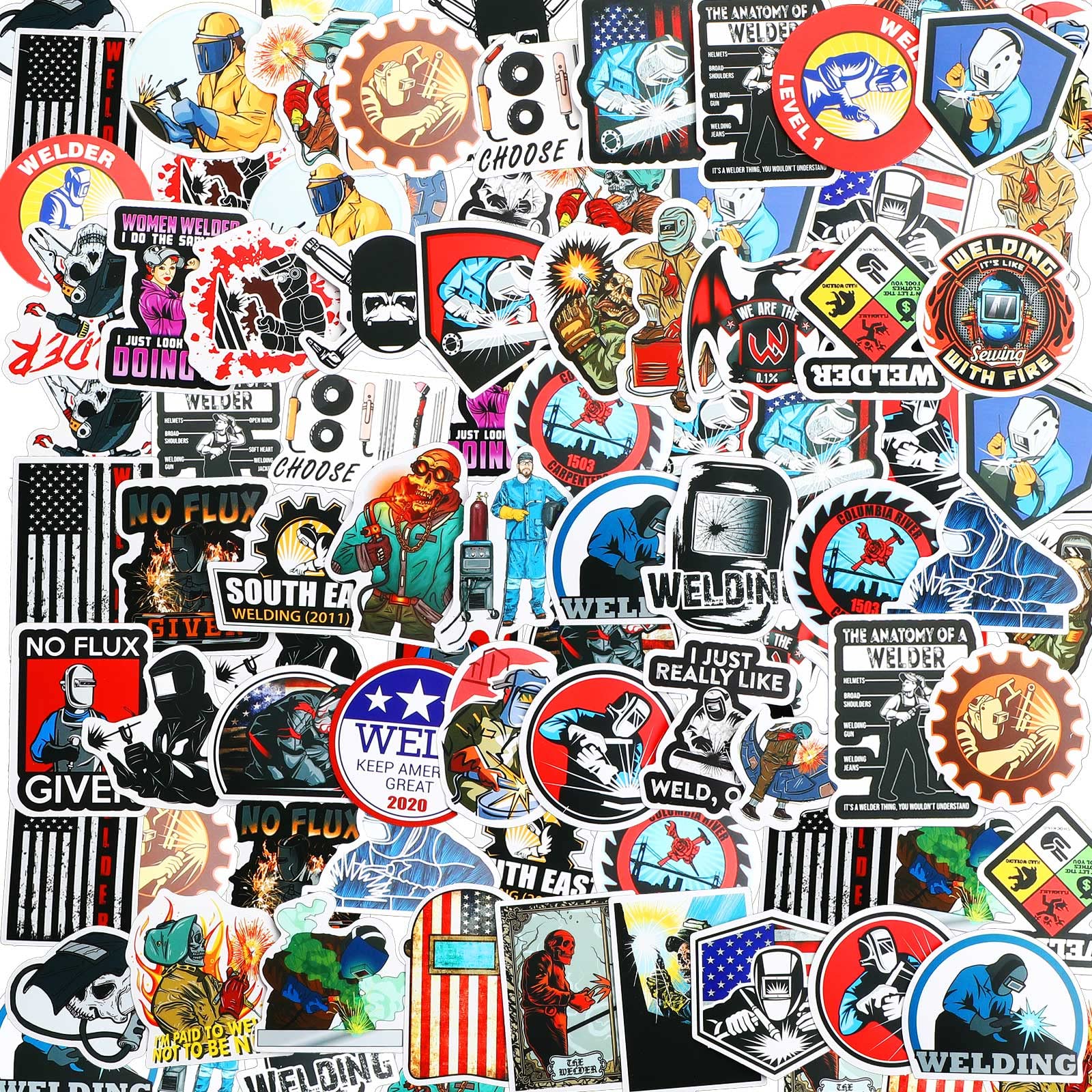 100 Pieces Welding Stickers Hard Hat Stickers Welding Stickers Decals, Tool Box Stickers Funny Stickers for Helmet Welding Construction Worker Lineman Oilfield Electrician Decals