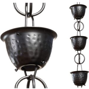 Monarch Rain Chains 18106 Aluminum Hammered Cup, 8-1/2 Feet Length Replacement Downspout for Gutters, Rain Chain 8.5 Ft, Black