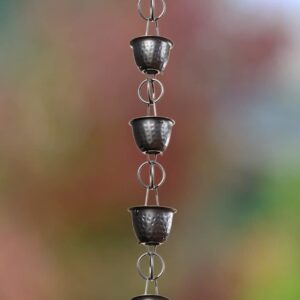 Monarch Rain Chains 18106 Aluminum Hammered Cup, 8-1/2 Feet Length Replacement Downspout for Gutters, Rain Chain 8.5 Ft, Black