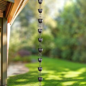 Monarch Rain Chains 18106 Aluminum Hammered Cup, 8-1/2 Feet Length Replacement Downspout for Gutters, Rain Chain 8.5 Ft, Black