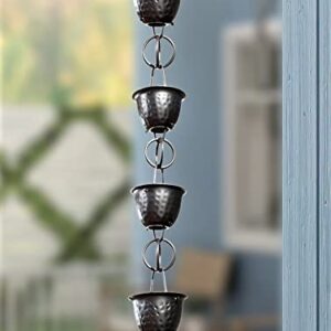 Monarch Rain Chains 18106 Aluminum Hammered Cup, 8-1/2 Feet Length Replacement Downspout for Gutters, Rain Chain 8.5 Ft, Black