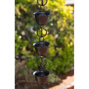 Monarch Rain Chains 18106 Aluminum Hammered Cup, 8-1/2 Feet Length Replacement Downspout for Gutters, Rain Chain 8.5 Ft, Black