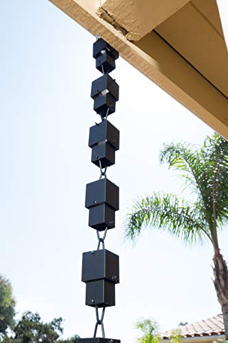 Monarch Rain Chains 18107 Aluminum Multi Cube Rain Chain, 8-1/2 Feet Length Replacement Downspout for Gutters, Black Powder Coated