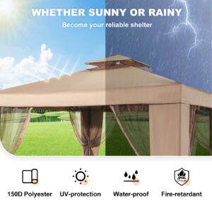 Happybuy Outdoor Canopy Gazebo Tent, Portable Canopy Shelter with 10'x10' Large Shade Space for Party, Backyard, Patio Lawn and Garden, 4 Sandbags, and Netting Included, Brown