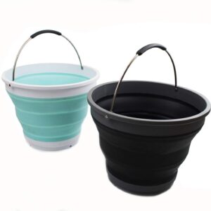 SAMMART 10L (2.64 Gallon) Collapsible Plastic Bucket - Foldable Round Tub - Portable Fishing Water Pail - Space Saving Outdoor Waterpot, 2 Pieces Box Pack