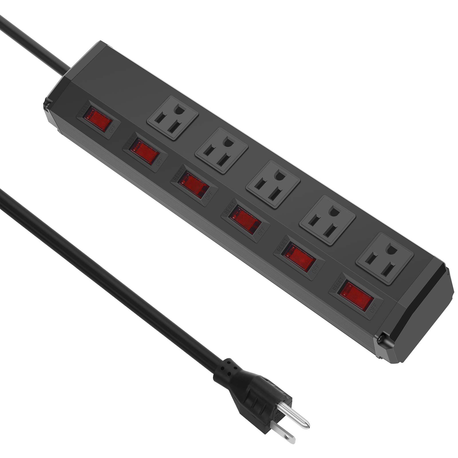 5 Outlet Power Strip with Individual Switches,Heavy Duty Metal Power Strip 5 Individual Switches and 1 Master Switch,300J Surge Protector,6ft 14AWG Cable