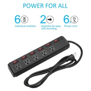 5 Outlet Power Strip with Individual Switches,Heavy Duty Metal Power Strip 5 Individual Switches and 1 Master Switch,300J Surge Protector,6ft 14AWG Cable