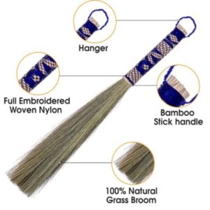 SN SKENNOVA - 12 inch Tall of Whisk Duster Brush Broom Grass wisk Broom Bamboo Grass Handcrafted Woven Nylon Thread Handle Color are on Random (Brown)