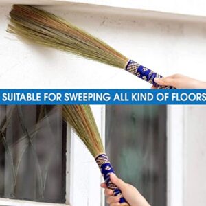 SN SKENNOVA - 12 inch Tall of Whisk Duster Brush Broom Grass wisk Broom Bamboo Grass Handcrafted Woven Nylon Thread Handle Color are on Random (Brown)