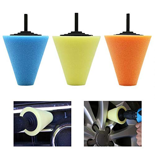 Thboxes 5 Pack Car Wheel Hub Drill Buffing Sponge Pads Kit，Auto Cone Metal Polish Buffing Polishing Ball for Automotive Car Wheels Care Buffing Tool in Bags