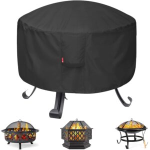 round gas fire pit / table cover,fits 22-32 inch firepit/bowl,heavy duty 600d polyester with pvc coating material, 100% weather resistant&waterproof for backyard, porch, camping, bbq (round-32”dx16”h)