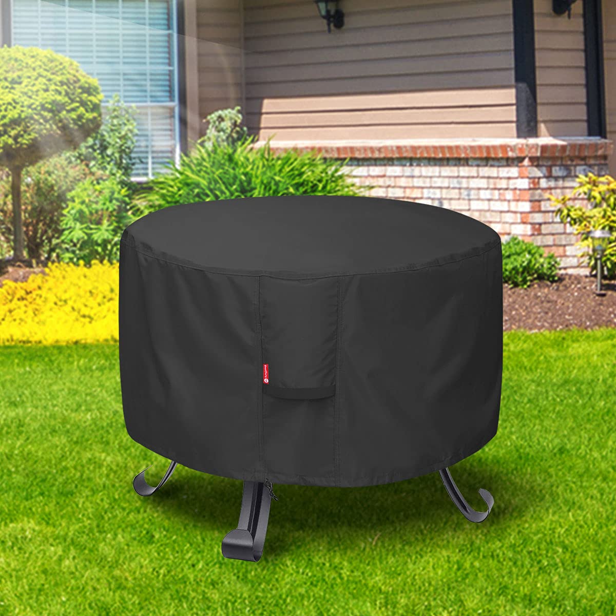 Round Gas Fire Pit / Table Cover,Fits 22-32 inch Firepit/Bowl,Heavy Duty 600D Polyester with PVC Coating Material, 100% Weather Resistant&Waterproof for Backyard, Porch, Camping, BBQ (Round-32”Dx16”H)
