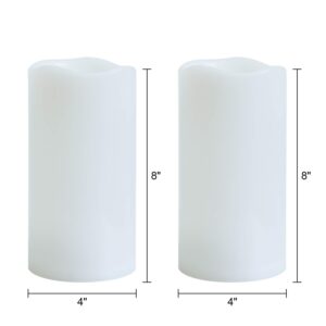 GenSwin Waterproof Outdoor Flameless Candles with Remote Timer, Battery Operated Large Flickering LED Pillar Candles for Indoor Outdoor Lanterns, Won’t melt, Long-Lasting(White, Set of 2, 8” x 4”)