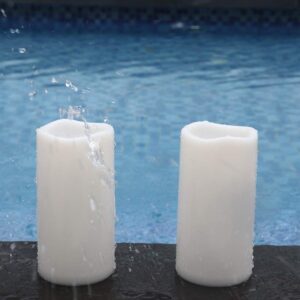 GenSwin Waterproof Outdoor Flameless Candles with Remote Timer, Battery Operated Large Flickering LED Pillar Candles for Indoor Outdoor Lanterns, Won’t melt, Long-Lasting(White, Set of 2, 8” x 4”)