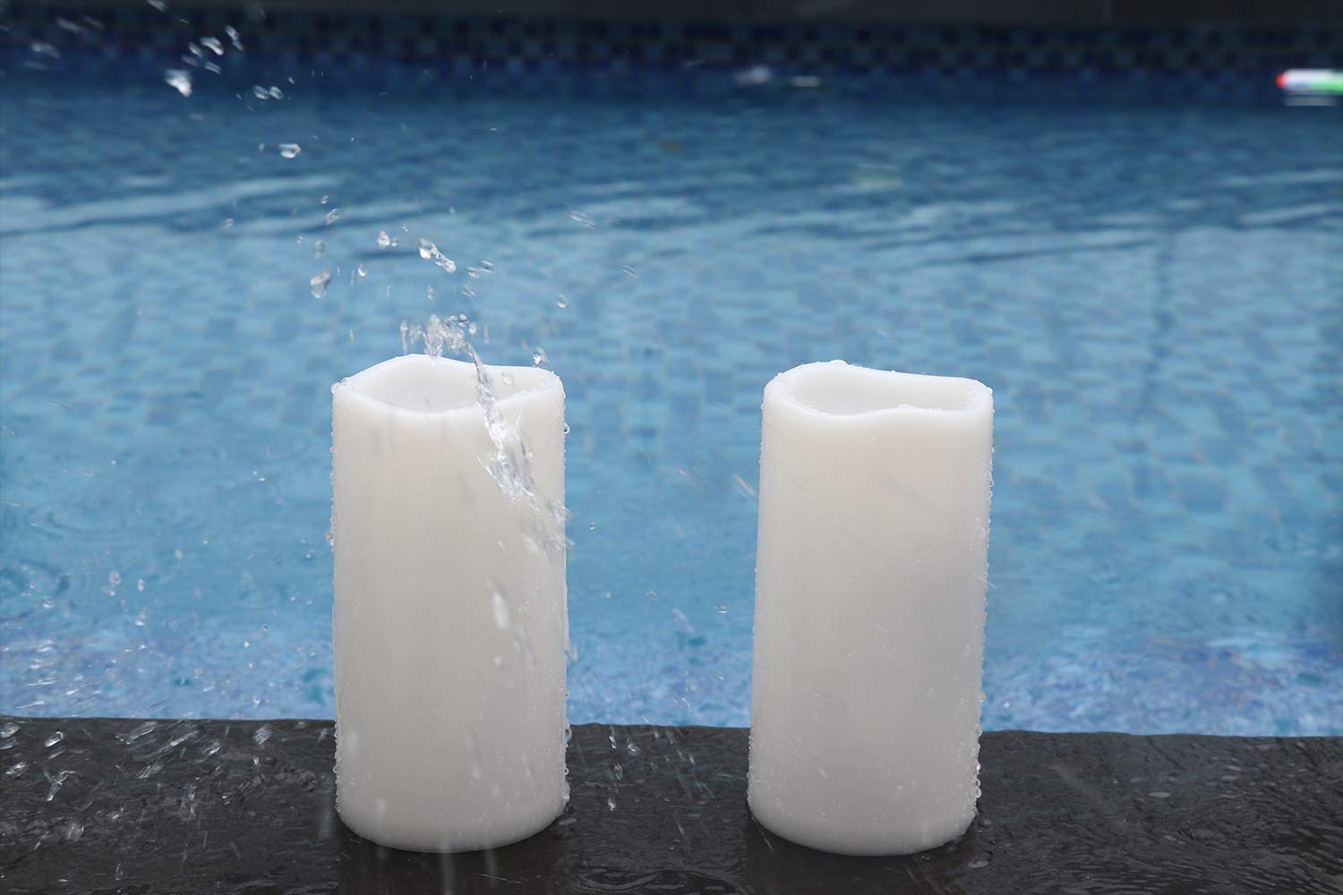 GenSwin Waterproof Outdoor Flameless Candles with Remote Timer, Battery Operated Large Flickering LED Pillar Candles for Indoor Outdoor Lanterns, Won’t melt, Long-Lasting(White, Set of 2, 8” x 4”)