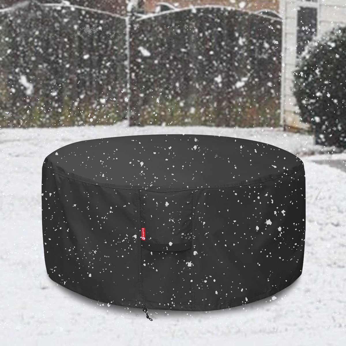 Fire Pit Cover - Waterproof 600D Heavy Duty Round Patio Fire Bowl Cover Black (Round - 50”D x 24”H)-Fits 45",46",48 inch,50 inch FirePit/Bowl Cover