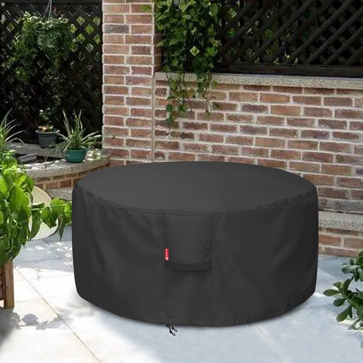Fire Pit Cover - Waterproof 600D Heavy Duty Round Patio Fire Bowl Cover Black (Round - 50”D x 24”H)-Fits 45",46",48 inch,50 inch FirePit/Bowl Cover