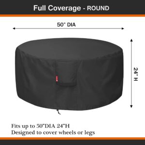 Fire Pit Cover - Waterproof 600D Heavy Duty Round Patio Fire Bowl Cover Black (Round - 50”D x 24”H)-Fits 45",46",48 inch,50 inch FirePit/Bowl Cover