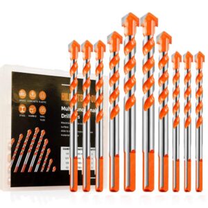 10pcs ultimate drill bits, multifunctional drill bits, ultimate punching drill bit for concrete, tile, glass, ceramic, brick, wood and plastic, bits for power drills, 6/8/10/12mm (orange)