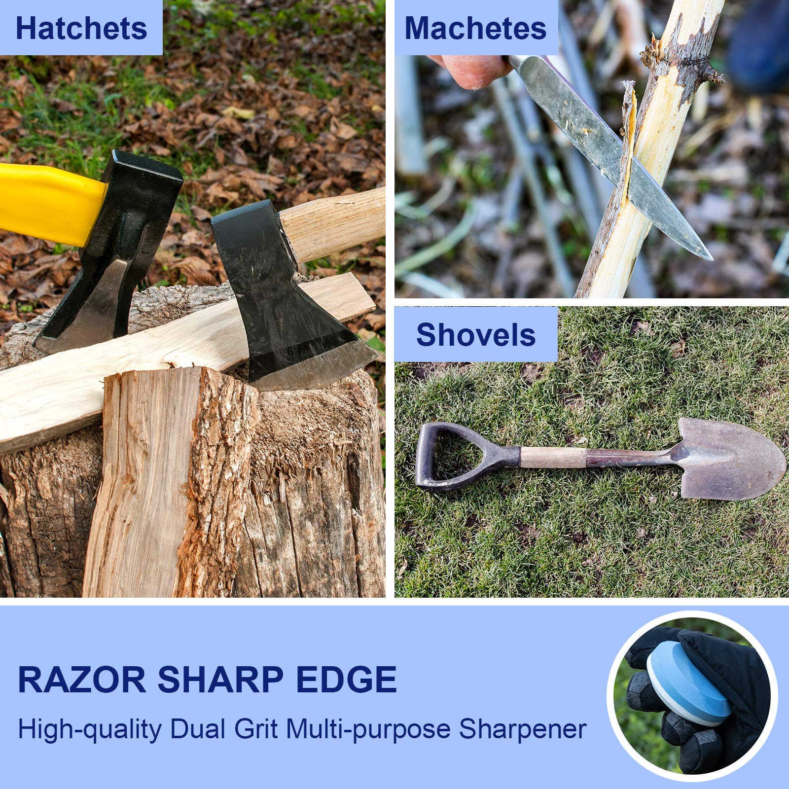 8 Pieces Axe Sharpening Stone Tool with Sheath, Ax Hatchet Knife Sharpener Puck, Small Multipurpose Whetstone Sharpening Tool, Dual Grit Camping Hatchet Sharpening Stone Disk