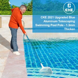 CKE Upgraded 15 Feet Thicken 1.3mm Blue Aluminum Telescoping Swimming Pool Pole,Adjustable 3 Piece Expandable Step-Up,Attach Connect Skimmer Nets,Rakes,Brushes,Vacuum Heads with Hoses, Universal 1.25"