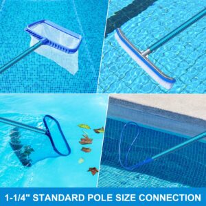 CKE Upgraded 15 Feet Thicken 1.3mm Blue Aluminum Telescoping Swimming Pool Pole,Adjustable 3 Piece Expandable Step-Up,Attach Connect Skimmer Nets,Rakes,Brushes,Vacuum Heads with Hoses, Universal 1.25"