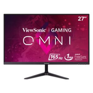 viewsonic omni vx2718-p-mhd 27 inch 1080p 1ms 165hz gaming monitor with adaptive sync, eye care, hdmi and displayport, black