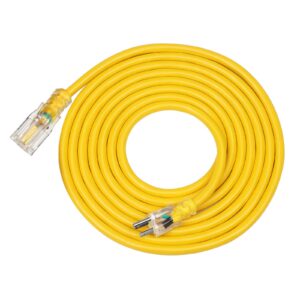 dewenwils 15 ft 12/3 gauge indoor/outdoor extension cord with led lighted end, sjtw 15 amp/125v/1875w yellow outer jacket contractor grade heavy duty power cable with grounded plug, etl listed