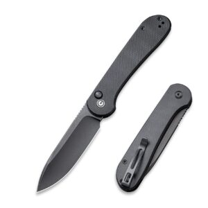 civivi pocket folding knife with 3.47" 14c28n blade g10 handle, button lock elementum knife for edc c2103a (black)