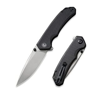 civivi brazen folding pocket knife,3.5-inch 14c28n plain edge blade,outdoor camping hiking knife with thumb stud and flipper opener,g-10 handle tool for edc c2102c (black)
