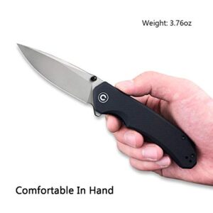 CIVIVI Brazen Folding Pocket Knife,3.5-Inch 14C28N Plain Edge Blade,Outdoor Camping Hiking Knife with Thumb Stud and Flipper opener,G-10 Handle Tool for EDC C2102C (Black)