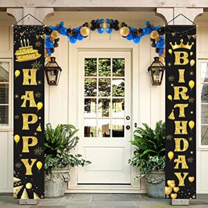 lionergy happy birthday banner black and gold hanging birthday porch sign for outdoor indoor happy birthday party decration supplies