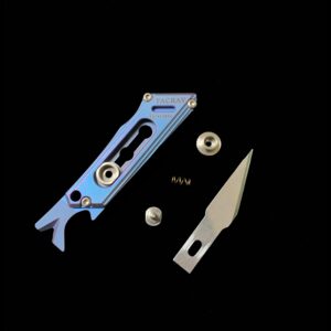 Tacray Titanium EDC Utility Knife with a bottle opener and in the tail, Pocket Knife Box Cutter with Retractable and Replaceable Blade, Mini Knife for Multiple Cutting Tasks（Blue)