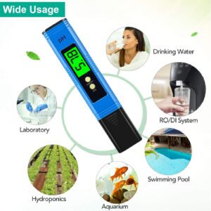 PH Tester Digital PH Meter, Hofun Professional PH Pen with 0.01 PH High Accuracy, 0-14 PH Measurement Range, Ideal Water PH Tester for Household Drinking, Pool and Aquarium(Blue)