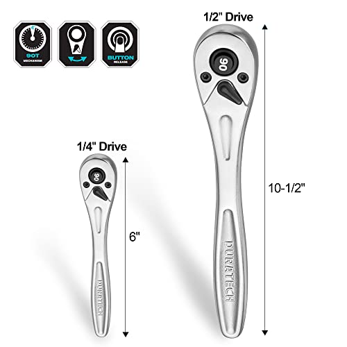 DURATECH 1/4 Ratchet Handle, 90-Tooth Socket Wrench, Reversible Ratchet Wrench, Quick-release