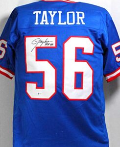 lawrence taylor autographed blue pro style jersey w/hof - beckett w auth t5
