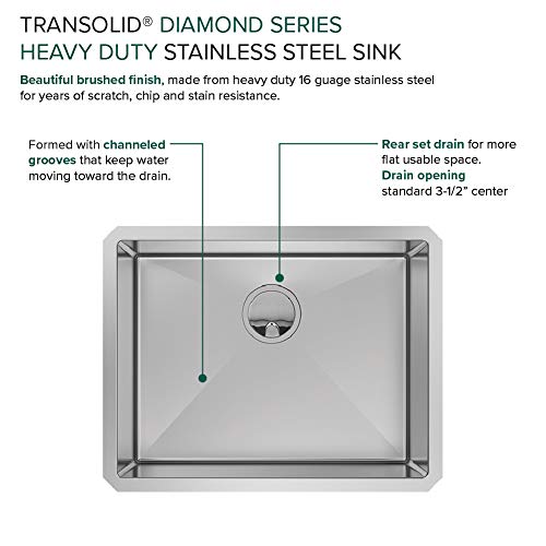 Transolid KKM-DUSB231810 Diamond 23-in L x 18-in W Single Bowl Undermount Kitchen Sink and Accessories Kit in Stainless Steel