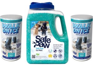 traction magic walk on ice & safe paw combo for instant grip and ice melt, child plant dog paw & pet safe, vet approved, non-toxic, 100% salt & chloride free (2 walk on ice+1 safe paw jug)