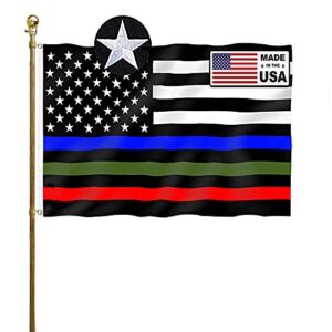 embroidery thin red blue green line flag 3x5 outdoor- police firefighter military flags heavy duty vivid colors uv protection double stitched 210d polyester with 2 grommets