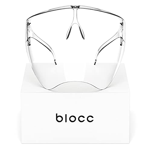 Blocc Face Shield – Clear Plastic Safety Face Shield Protection Full Visor for Glasses Wearers, Anti-Fog & Scratch, Reusable, Comfortable, Durable, Goggles for Adult (Large)