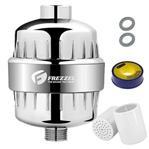 frezzel shower filter for hard water - 15 stages shower filter & replacement with vitamin c - high output revitalizing showerhead filter – shower filter for well water