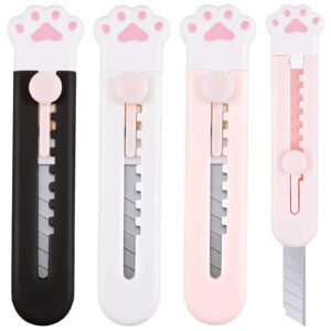6 pcs cute box cutter utility retractable knives retractable knives cartoon cat lovely paw box cutter pointed cute cardboard cutter razor knife cutter for office envelope opener diy crafts