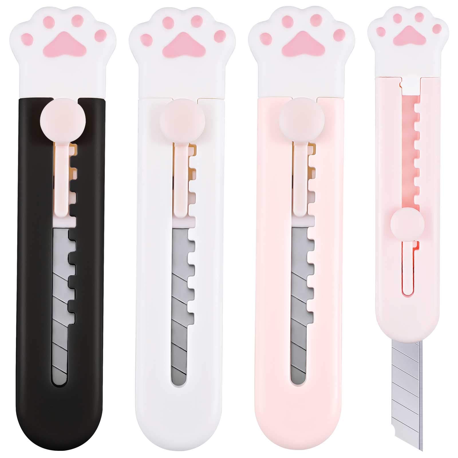 6 Pcs Cute Box Cutter Utility Retractable Knives Retractable Knives Cartoon Cat Lovely Paw Box Cutter Pointed Cute Cardboard Cutter Razor Knife Cutter for Office Envelope Opener DIY Crafts