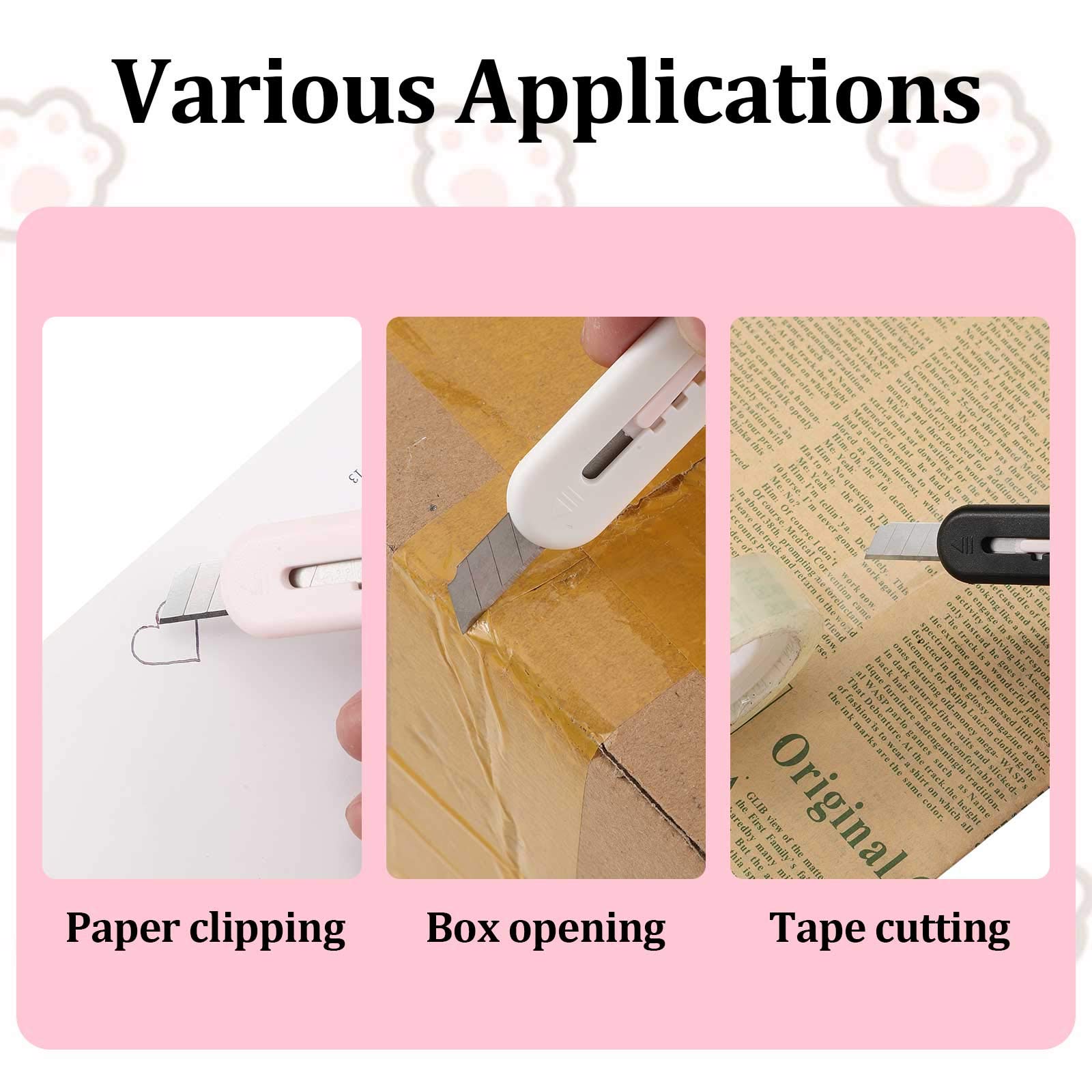 6 Pcs Cute Box Cutter Utility Retractable Knives Retractable Knives Cartoon Cat Lovely Paw Box Cutter Pointed Cute Cardboard Cutter Razor Knife Cutter for Office Envelope Opener DIY Crafts