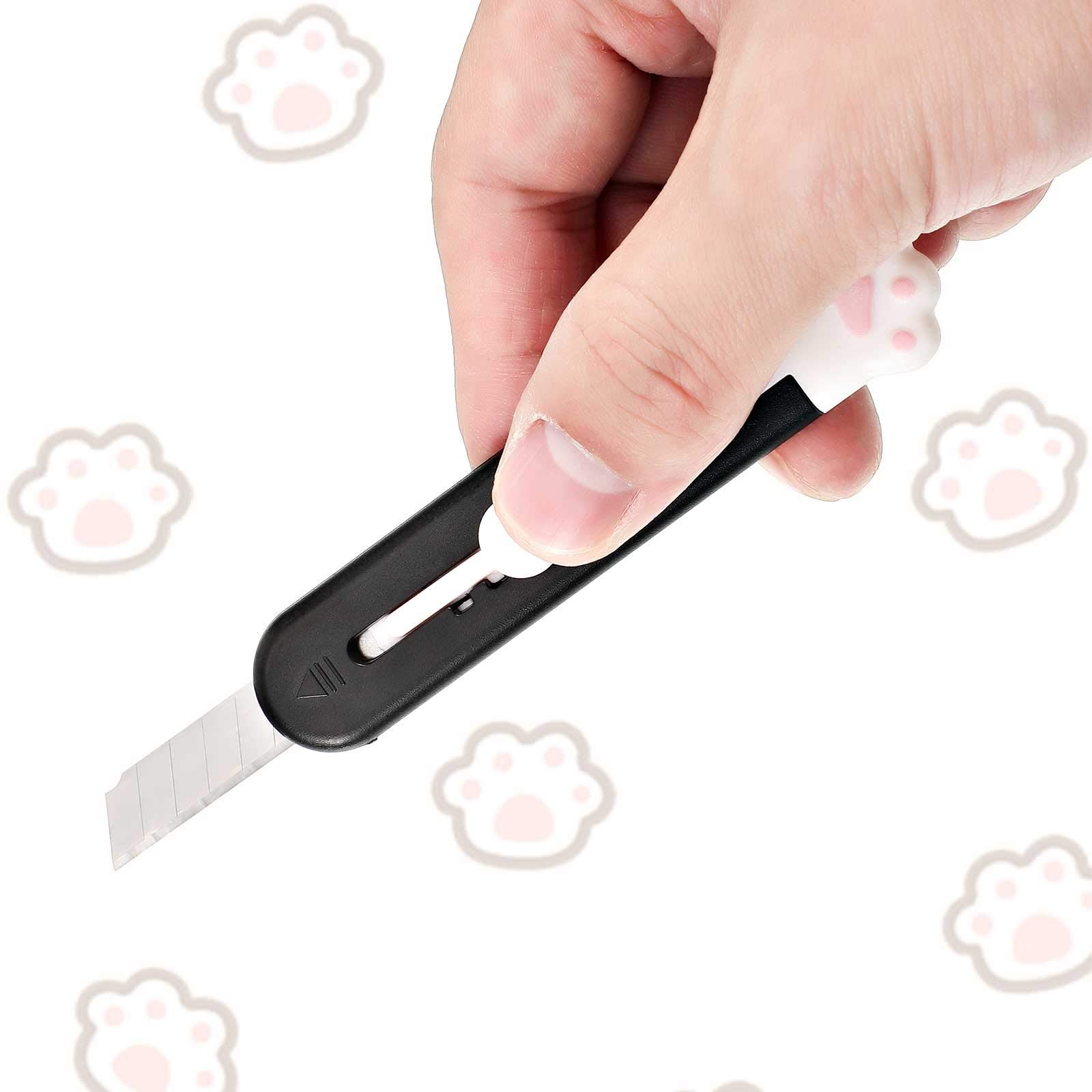 6 Pcs Cute Box Cutter Utility Retractable Knives Retractable Knives Cartoon Cat Lovely Paw Box Cutter Pointed Cute Cardboard Cutter Razor Knife Cutter for Office Envelope Opener DIY Crafts